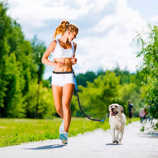 heureuse course a pied avec notre laisse de chien